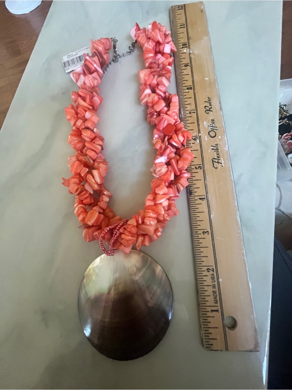 New Red Coral Necklace MOP Shell Pendant 3 Strand Abalone